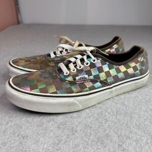 Vans Authentic Sneakers Women 10.5 Brown Iridescent Metallic Checkerboard